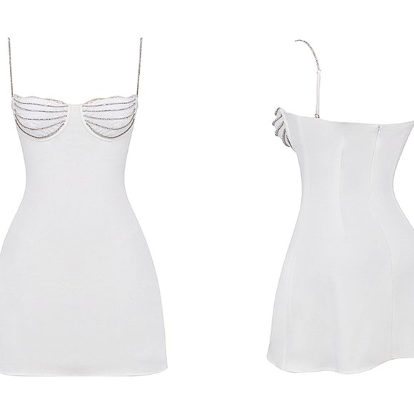 House of CB ‘Grace’ embellished velvet white mini dress NWOT - Picture 10 of 14